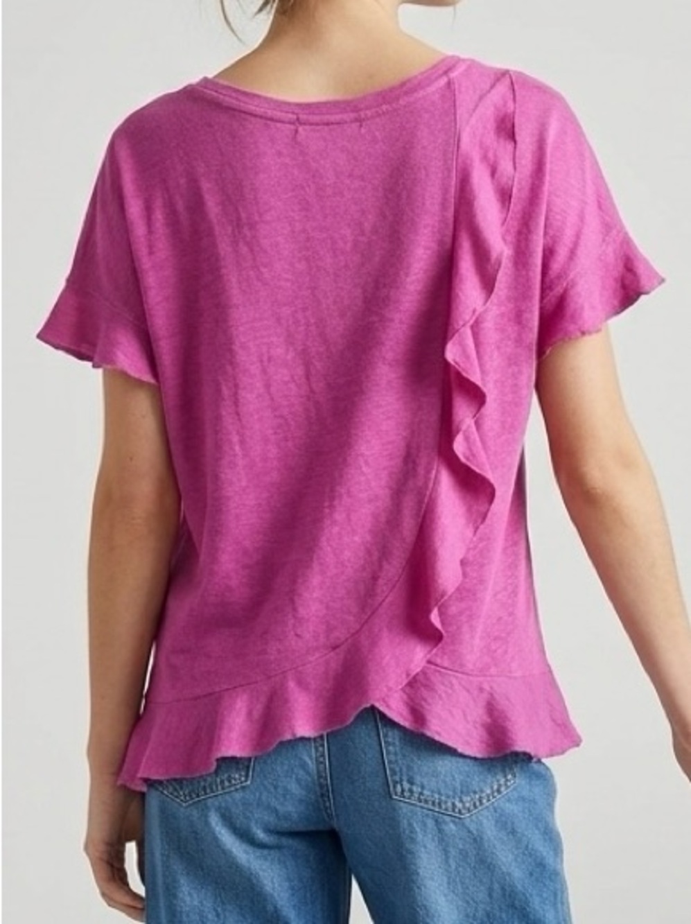 Eri + Ali Anthropologie Linen Ruffle Tulip Back Tee XS Orchid Fuchsia Boho